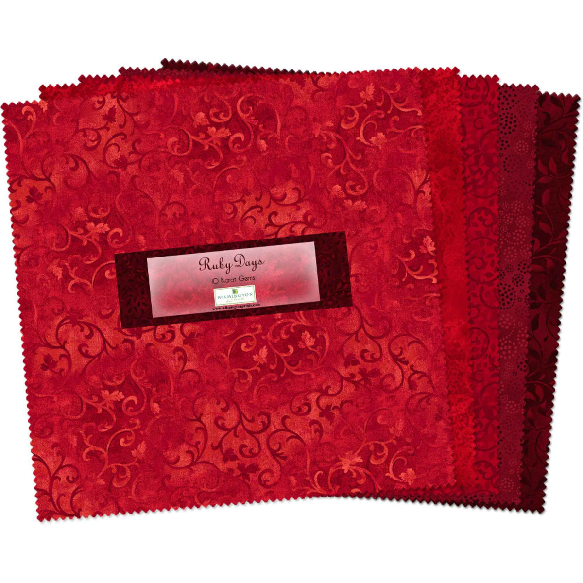 Ruby Days 10 Karat Gems 10 inch cotton fabric squares precut bundle in rich red blender tones