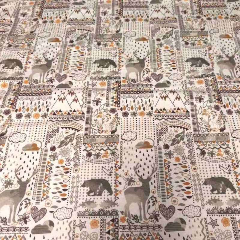 Deer and Bear Woodland FLANNEL on Cream