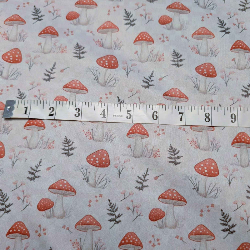Red mushroom PUL fabric scale reference showing repeat size waterproof fabric