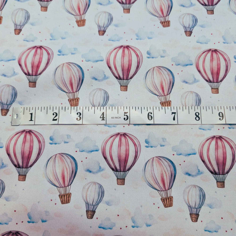 Hot air balloon PUL fabric showing print scale on white waterproof sewing fabric