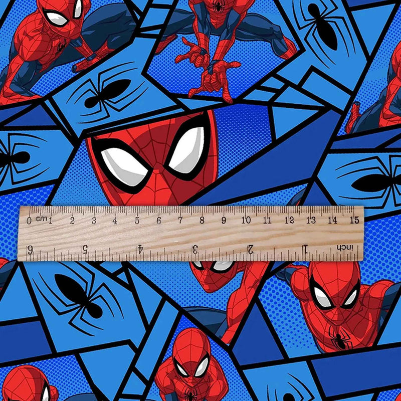 Marvel Spider-Man comic block cotton fabric in red blue and black by Springs Creative CP80369