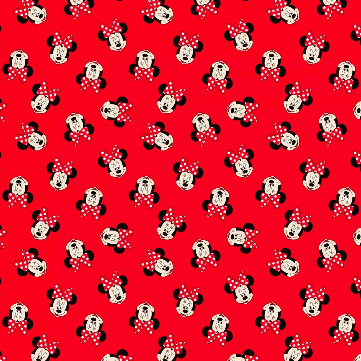 Disney Minnie Mouse faces and polka dot bows on red cotton fabric by Springs Creative CP85625