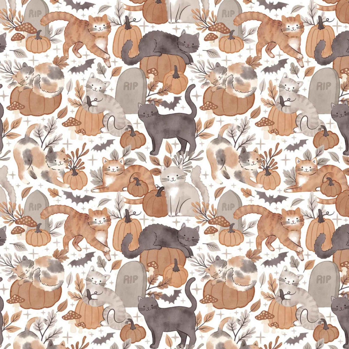 Halloween cats and spooky pumpkins 100% cotton quilting fabric by Camelot Fabrics