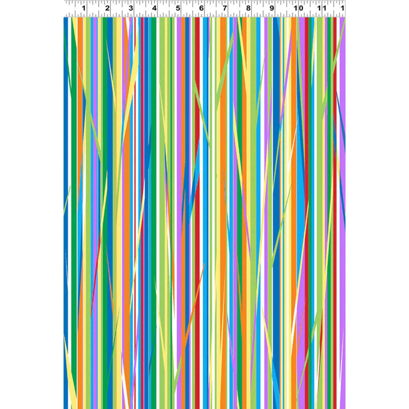 “Multicolor irregular stripe fabric featuring bold vertical lines in assorted bright colors.”