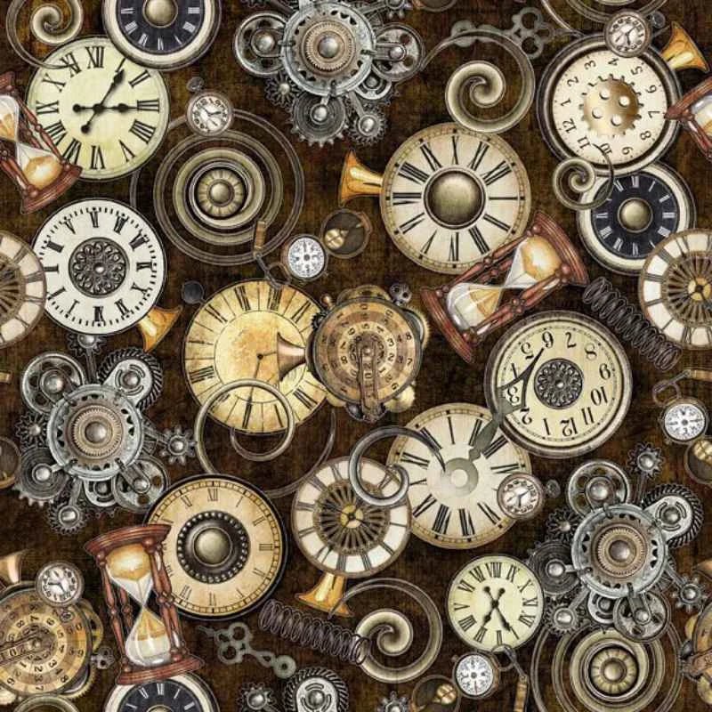 A Brown Clock Toss, QT Fabrics Steampunk Adventures by Dan Morris