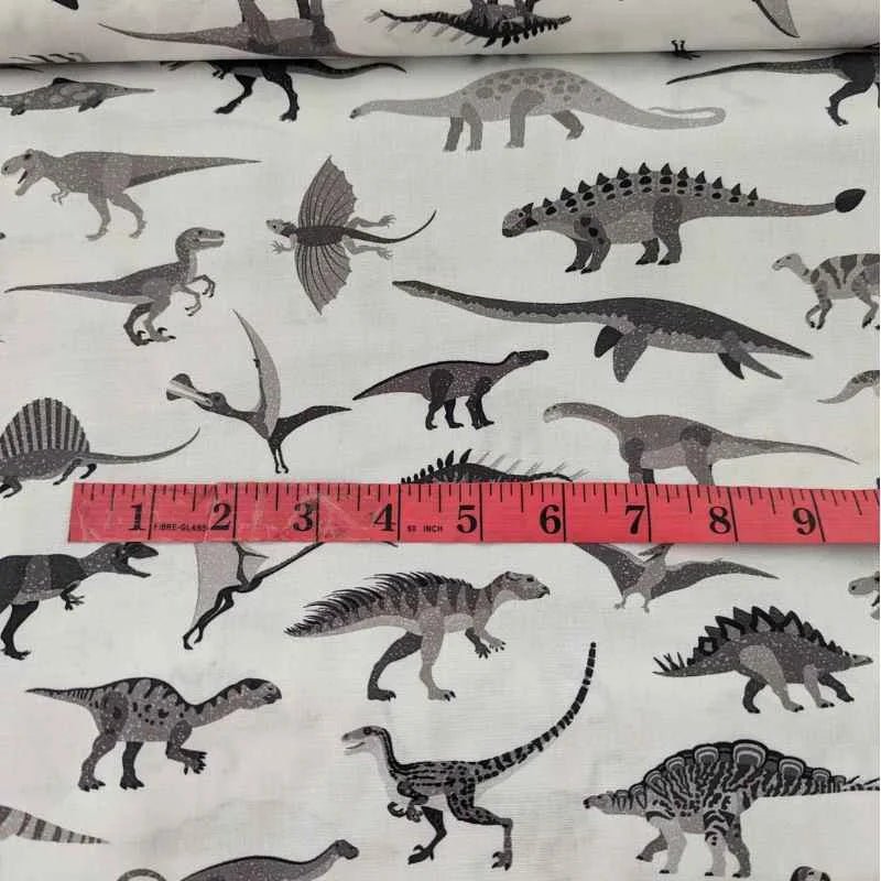 Alphabetosaurus, Dinosaur Toss in Black, & Grey, Quilting Cotton