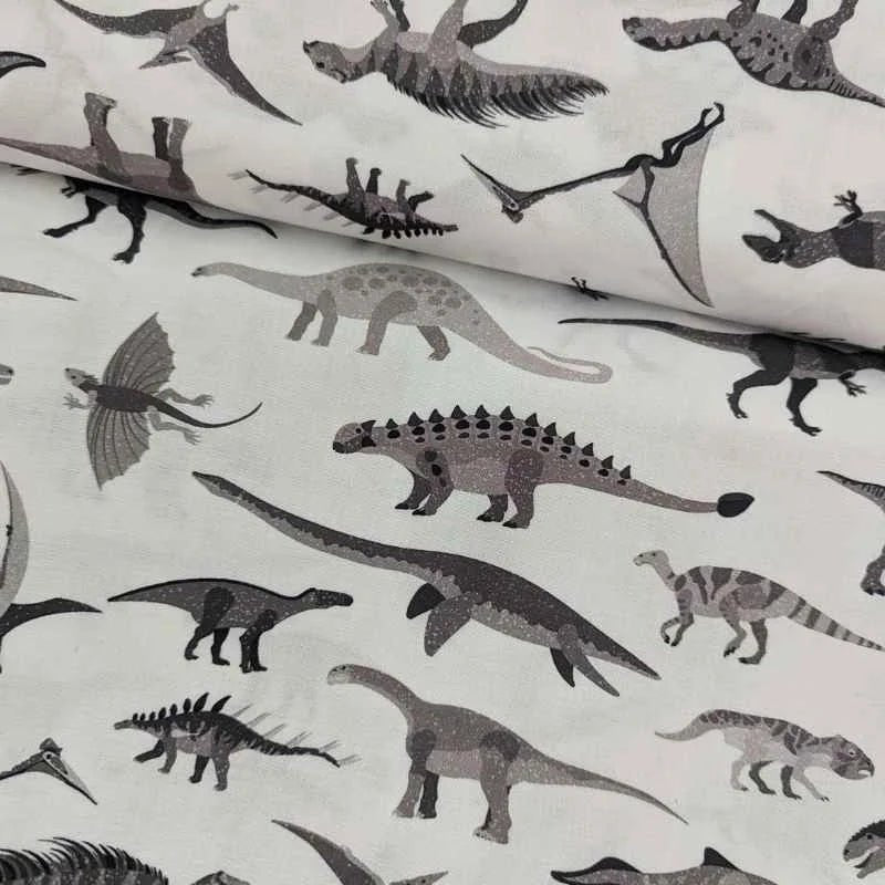 Alphabetosaurus, Dinosaur Toss in Black, & Grey, Quilting Cotton