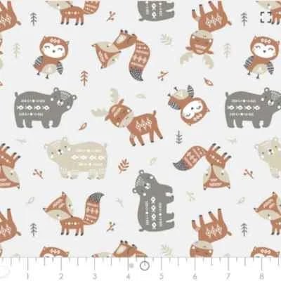 Aztec, Baby Woodland Animals FLANNEL, Grey and Brown