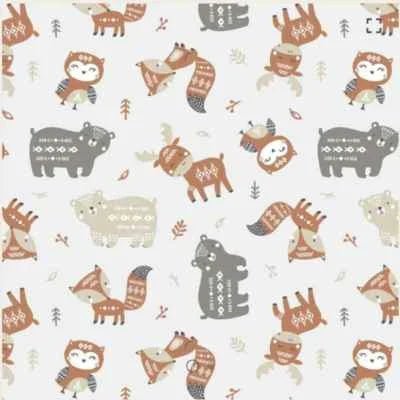 Aztec, Baby Woodland Animals FLANNEL, Grey and Brown