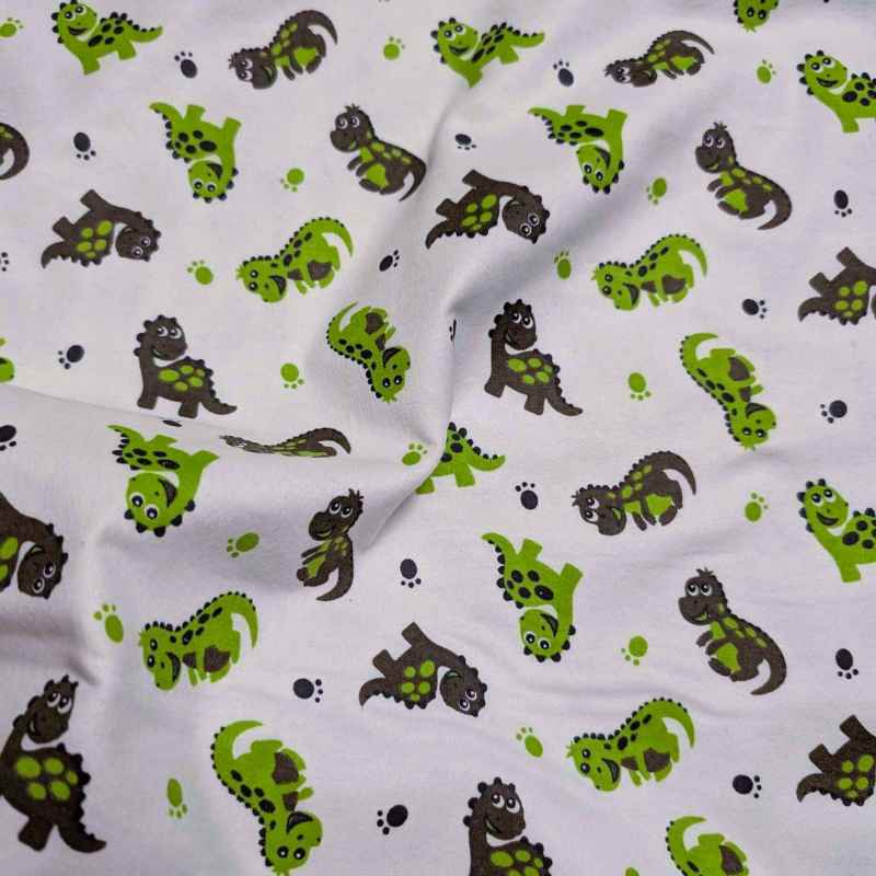 Baby Dinosaur FLANNEL, Gray and Green on White