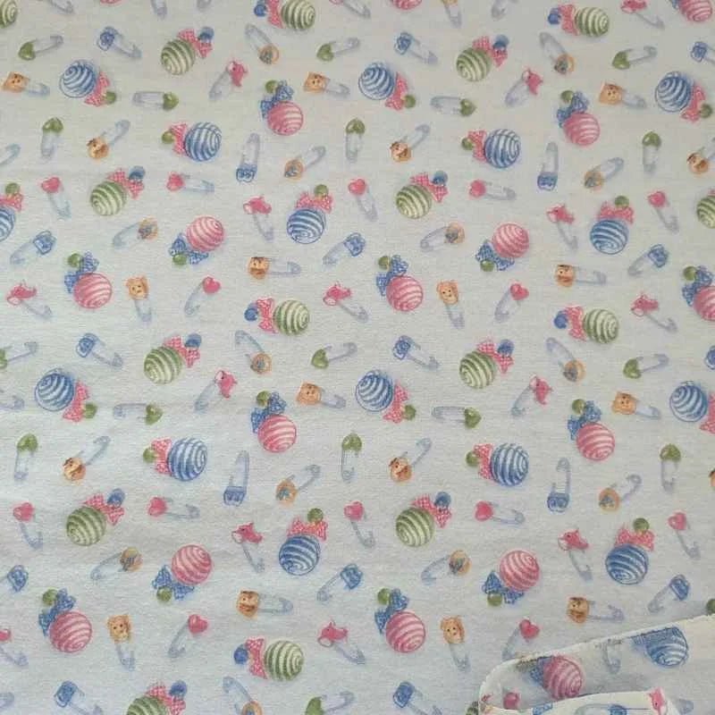 Baby Rattle and safety pins FLANNEL, Light Blue, Nursery