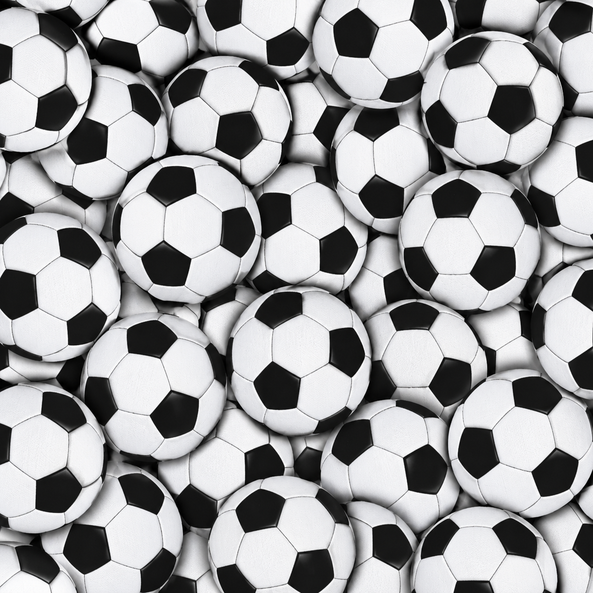 Black and white soccer ball cotton fabric with an allover packed soccer ball pattern.