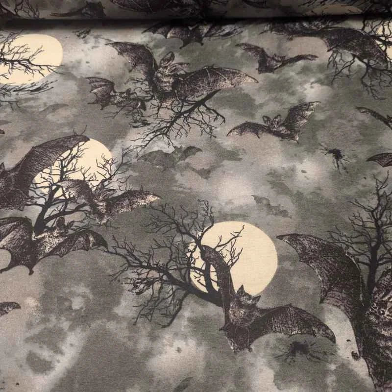 Bat FLANNEL, Bats in Flight on Moonlit, Halloween