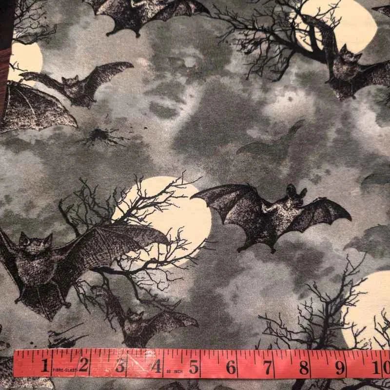 Bat FLANNEL, Bats in Flight on Moonlit, Halloween