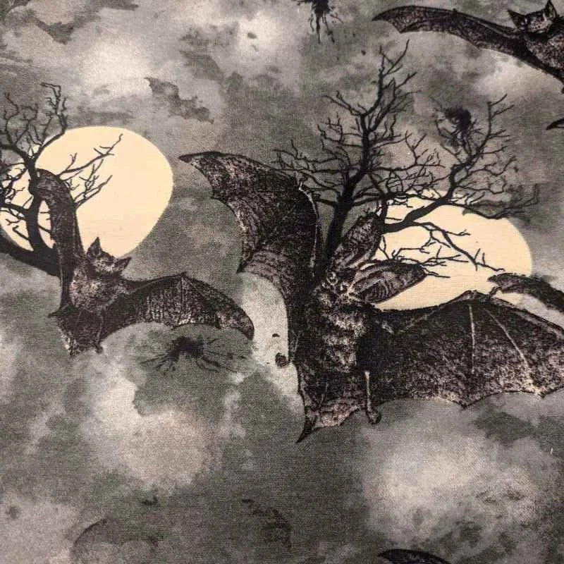 Bat FLANNEL, Bats in Flight on Moonlit, Halloween