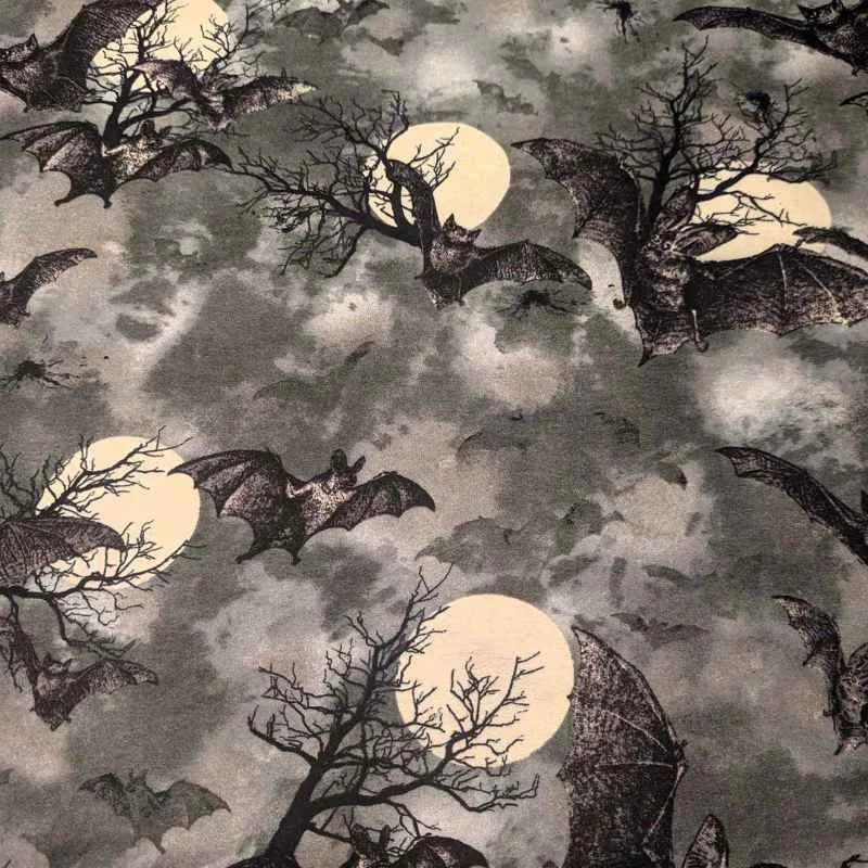 Bat FLANNEL, Bats in Flight on Moonlit, Halloween