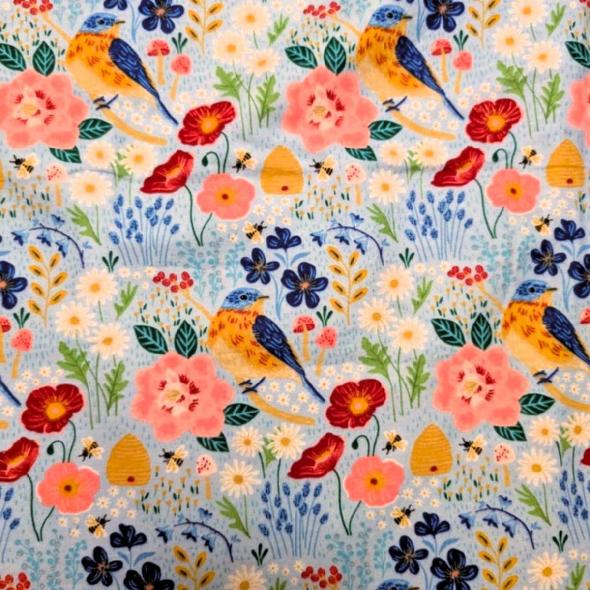 Birds and Blossoms Cotton FLANNEL – Brushed Soft Floral Print