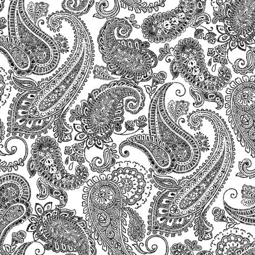 Black and White Large Embroidery Paisley, Henry Glass, 3306W - 19