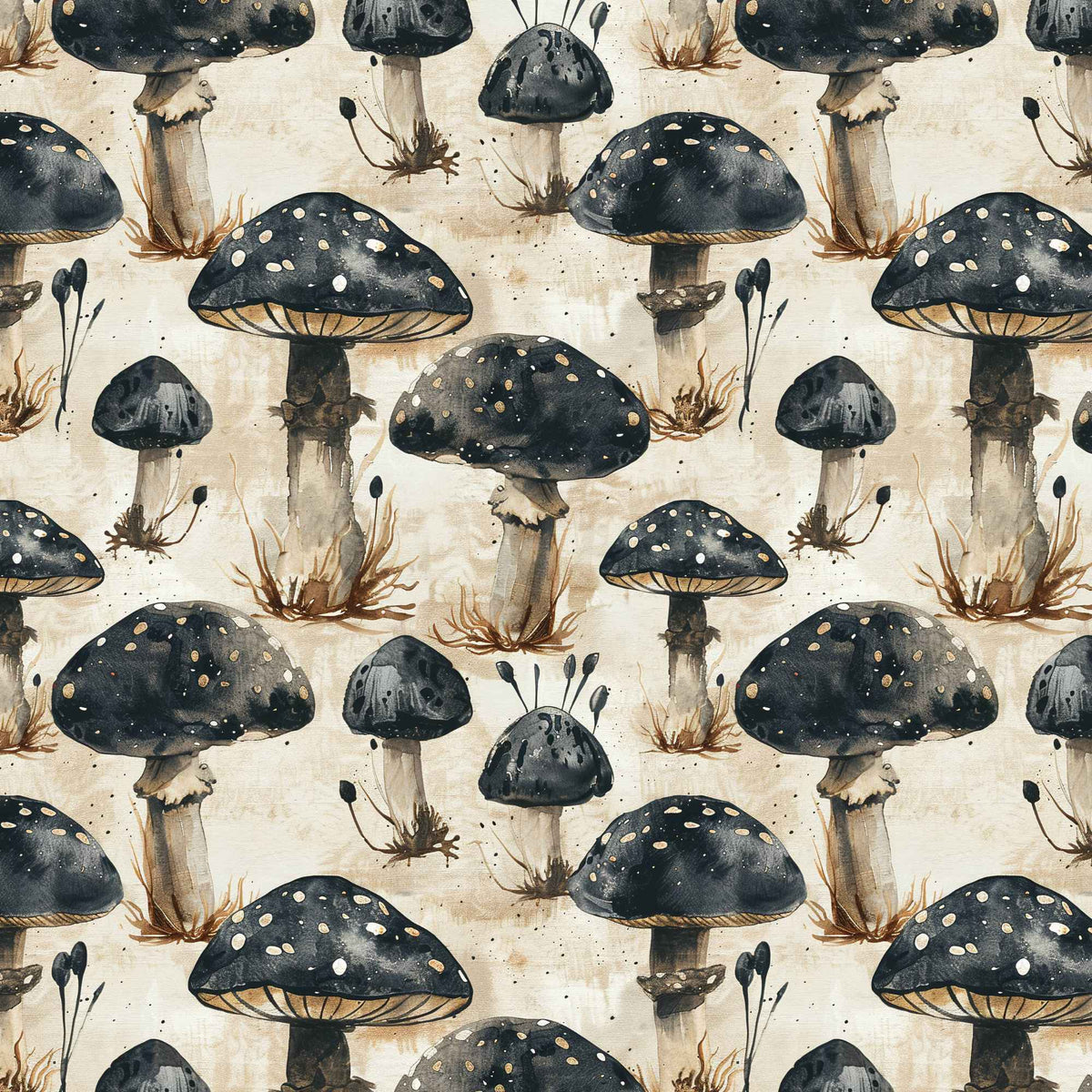 Black Magic Mushroom Print PUL Fabric | Waterproof and Durable