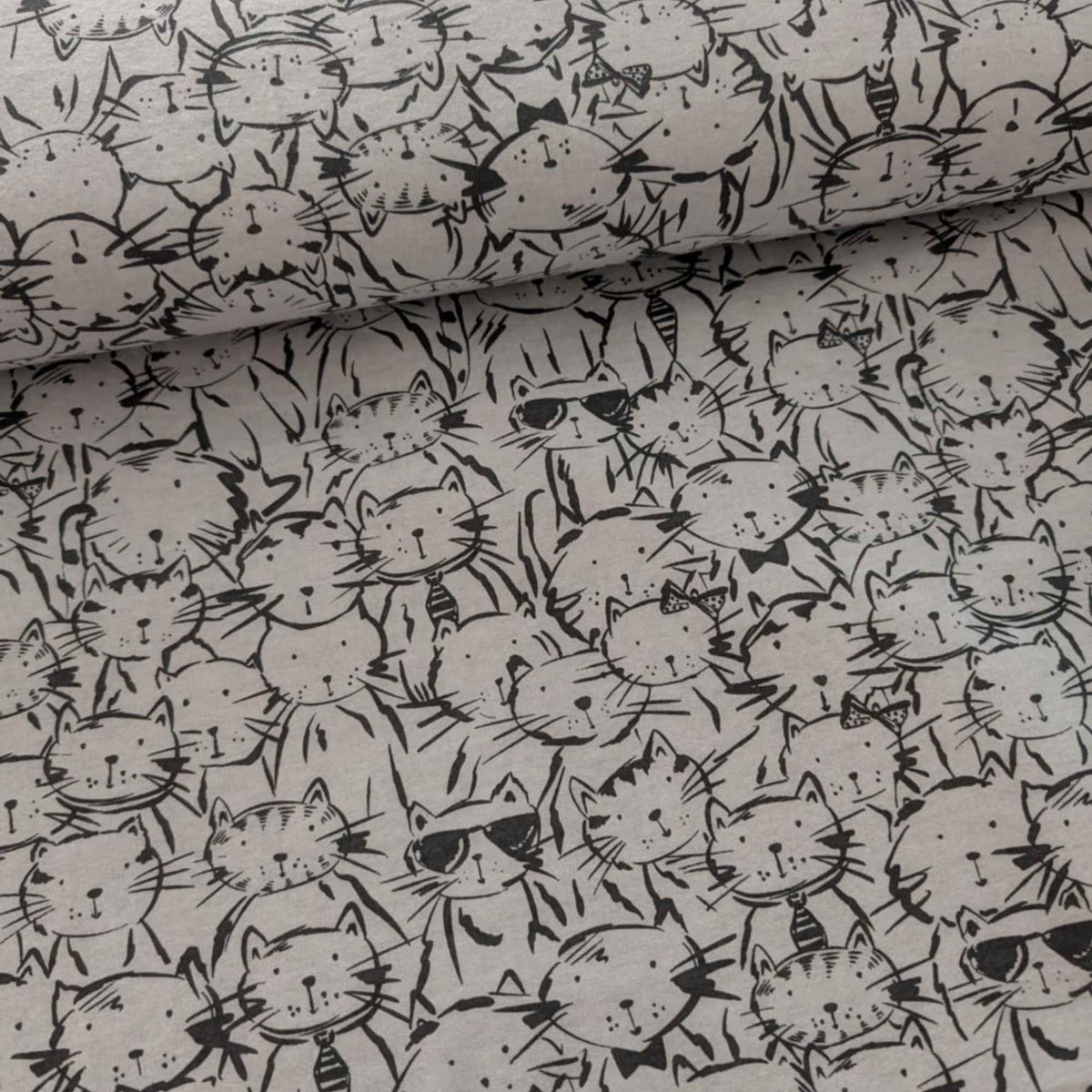 Black & White Cat Party Flannel Fabric | 100% Cotton Flannel | Whimsical Kitty Print