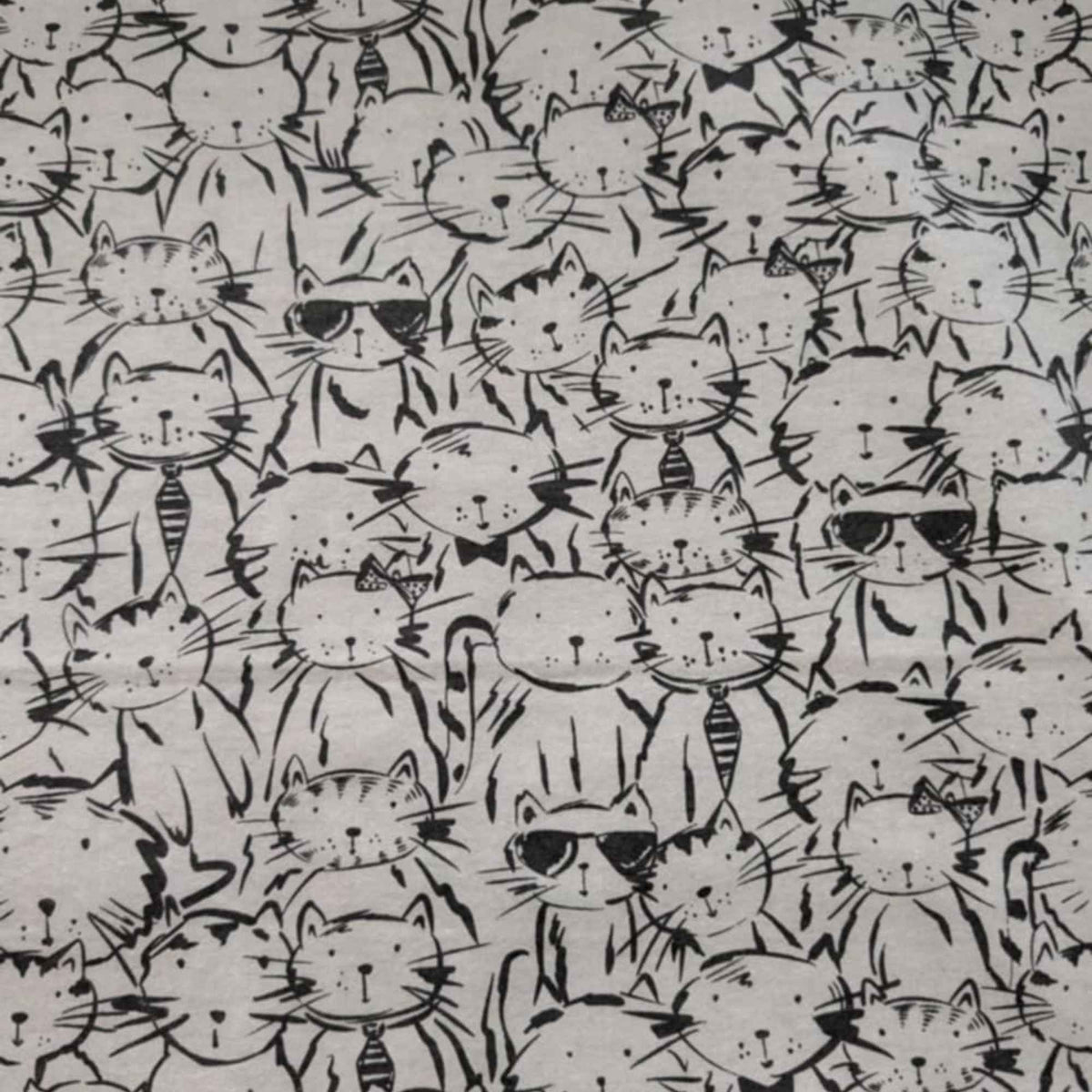Black & White Cat Party Flannel Fabric | 100% Cotton Flannel | Whimsical Kitty Print