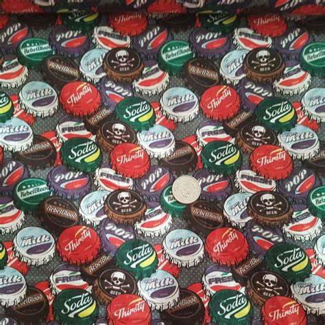 Bottle Caps Fabric by ZoZo Designs – Pop Art Quilting Cotton