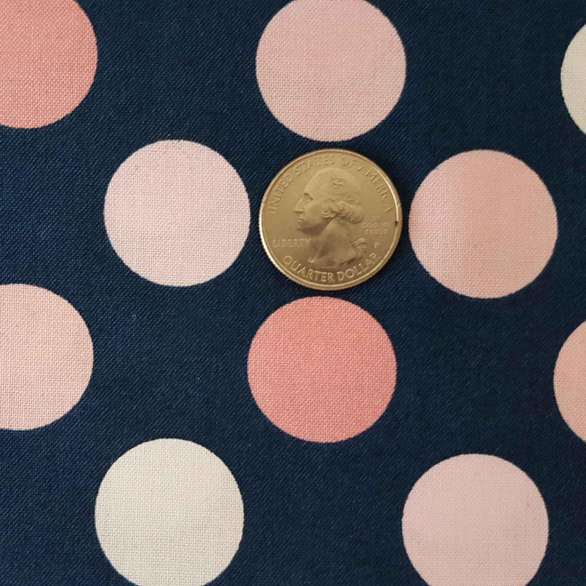Brother Sister Design Studio Polka Dot Fabric, Pink Dots on Navy B17 - HH - P07