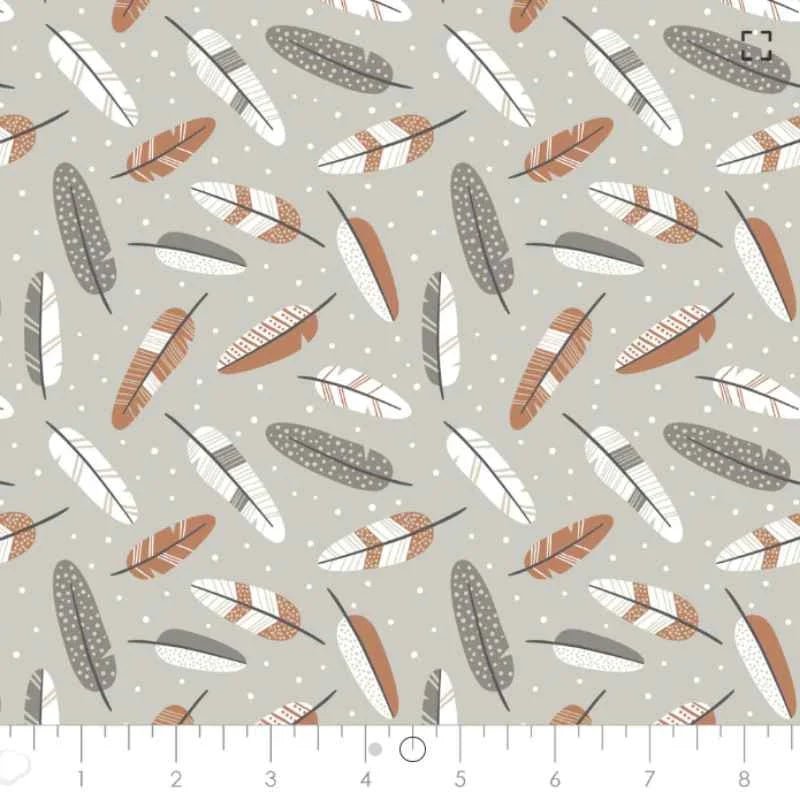 Brown, Grey and White Feather FLANNEL on Tan