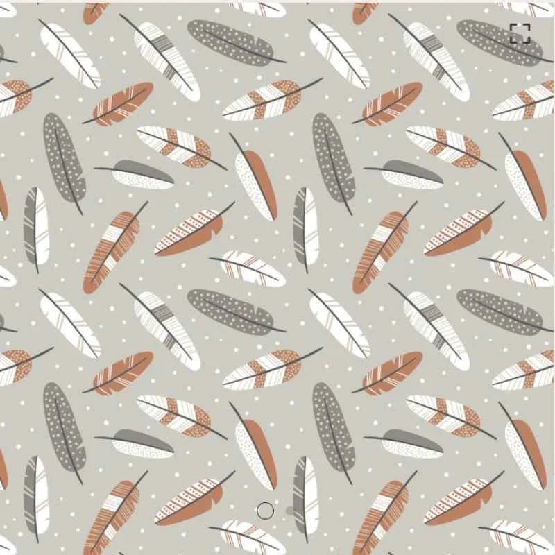 Brown, Grey and White Feather FLANNEL on Tan