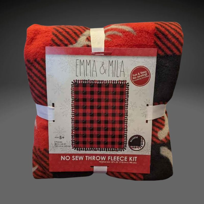 Buffalo Red and Black No Sew Fleece Throw Kit, Stag Antler