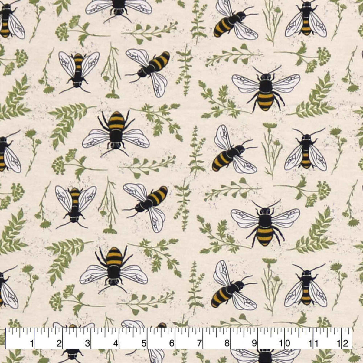 Bumble Bee Cotton Flannel – Cream with Bees & Botanicals | 100% Cotton Flannel