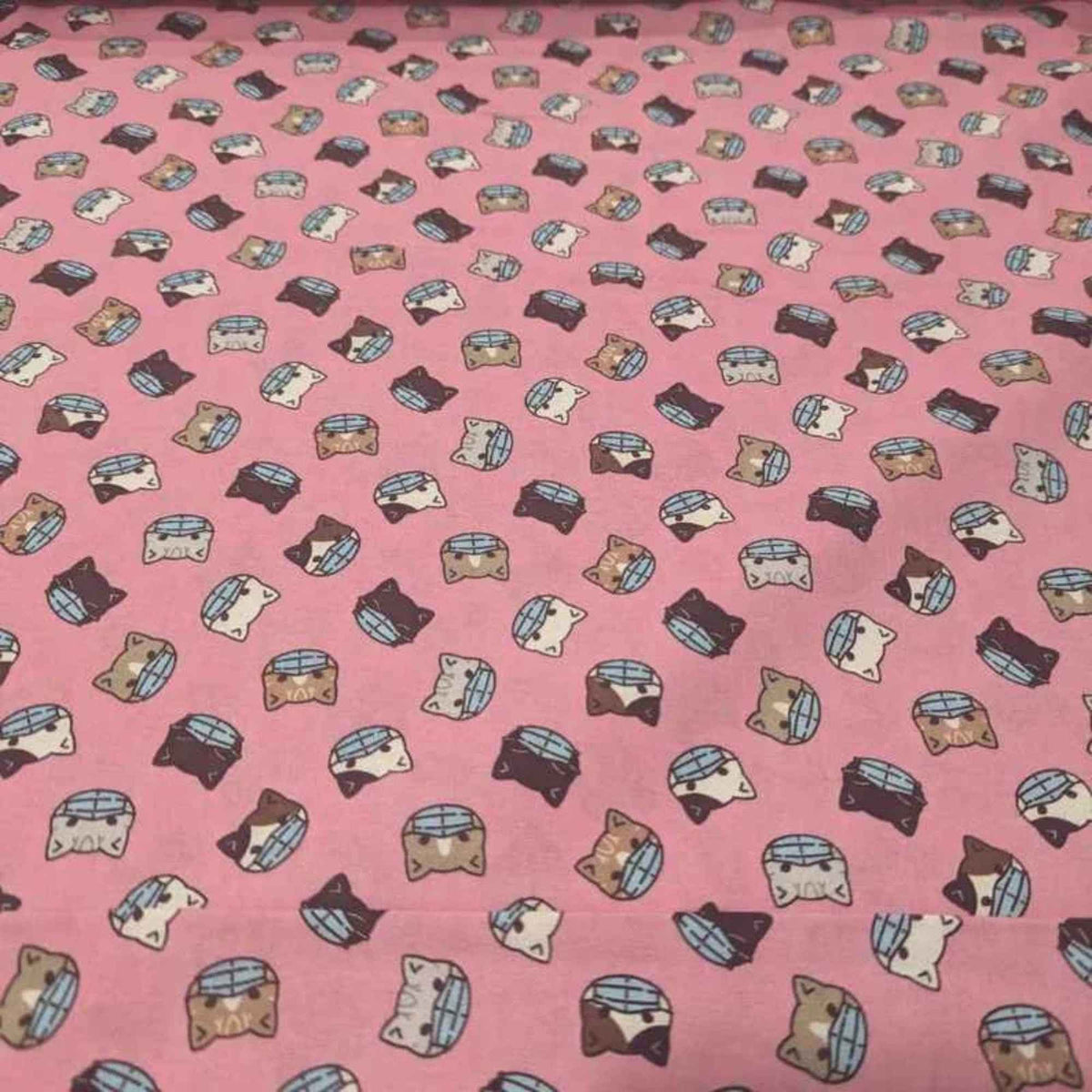 Cat Faces Cotton Fabric – Pink Novelty Print, 44" Wide Quilting Cotton