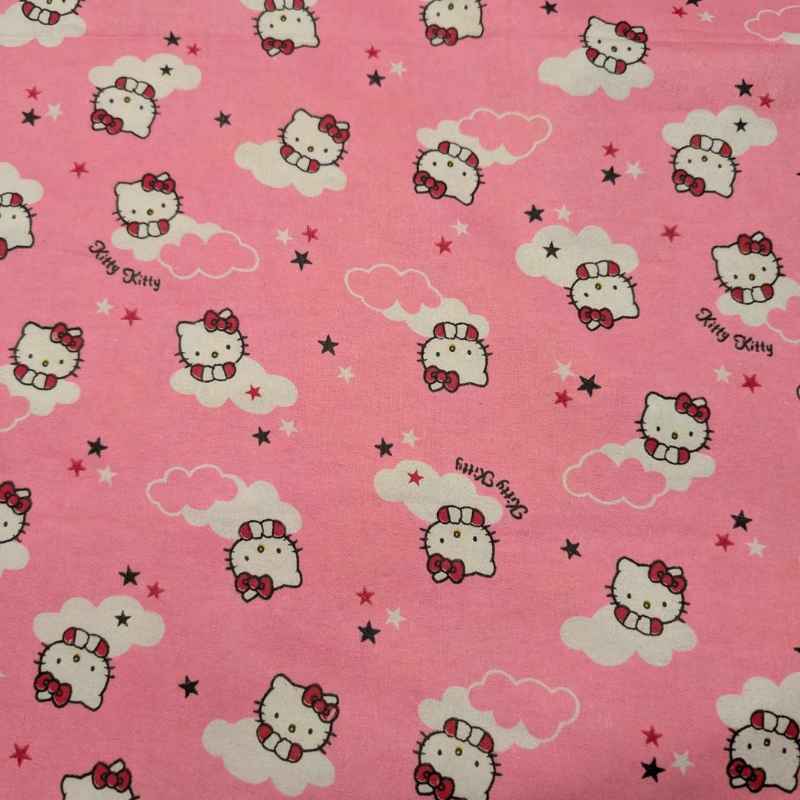 Cat FLANNEL, cloud and stars on pink background