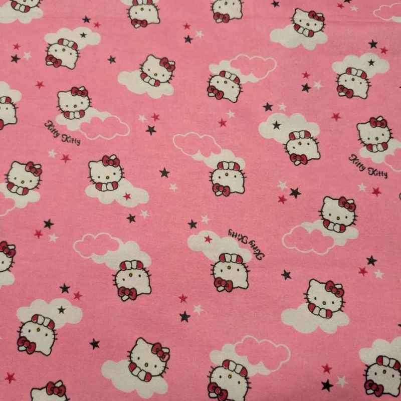 Cat FLANNEL, cloud and stars on pink background