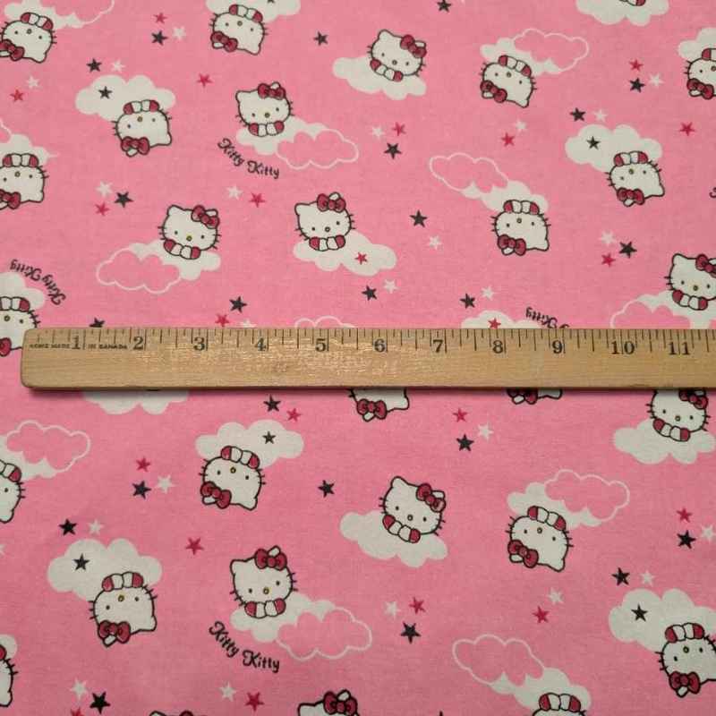 Cat FLANNEL, cloud and stars on pink background