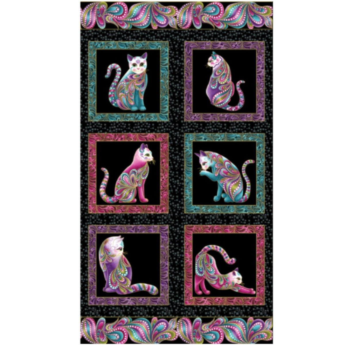 Cat - i - tude fabric panel by Ann Lauer