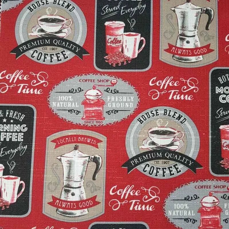 Coffee Time in Rust, Polyester Canvas Fabric