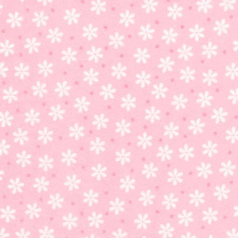 Cozy Cotton FLANNEL, White Daisy Petals and Red Dots on Pink