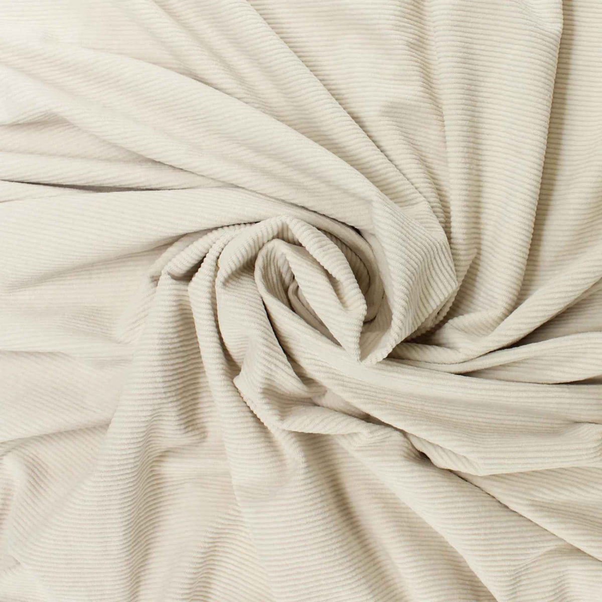 Cream Knit Corduroy Fabric – 100% Polyester, Stretch, 150cm Wide