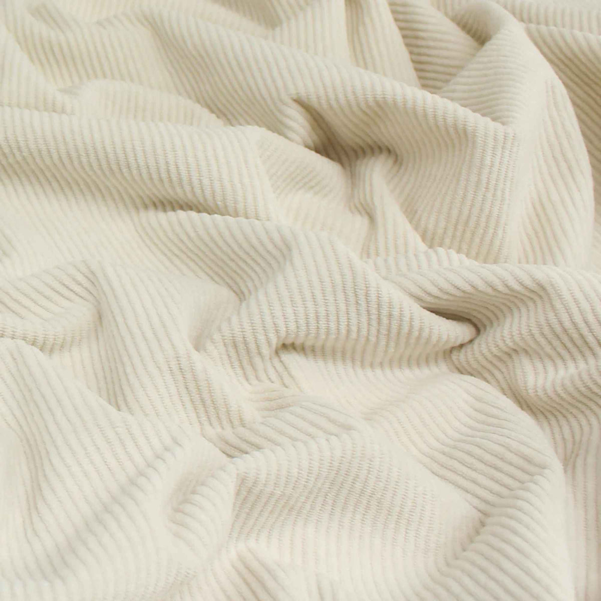 Cream Knit Corduroy Fabric – 100% Polyester, Stretch, 150cm Wide