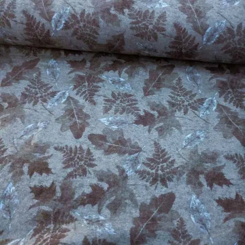 Dark Gray Leaves on Blue/Gray Background FLANNEL