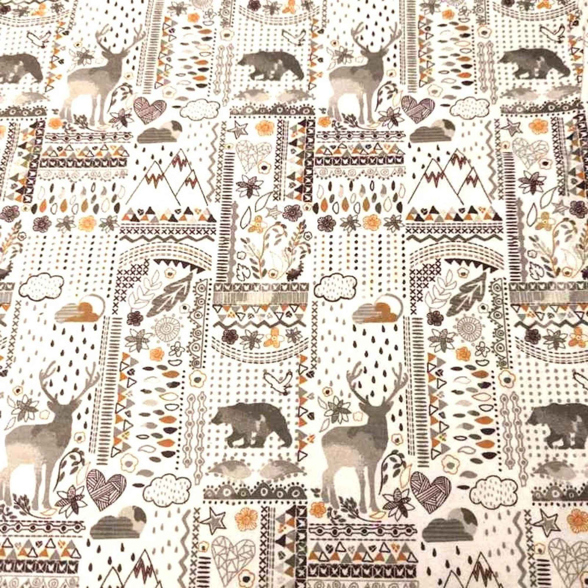 Deer and Bear Woodland FLANNEL on Cream