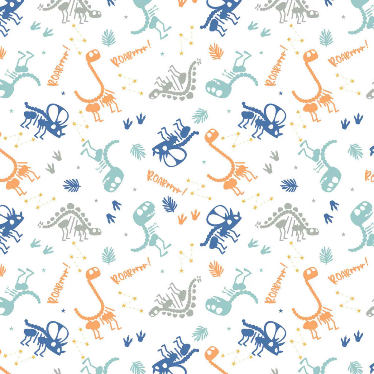 Dino Dreams Multi Cotton Flannel in White – Brushed 100% Cotton