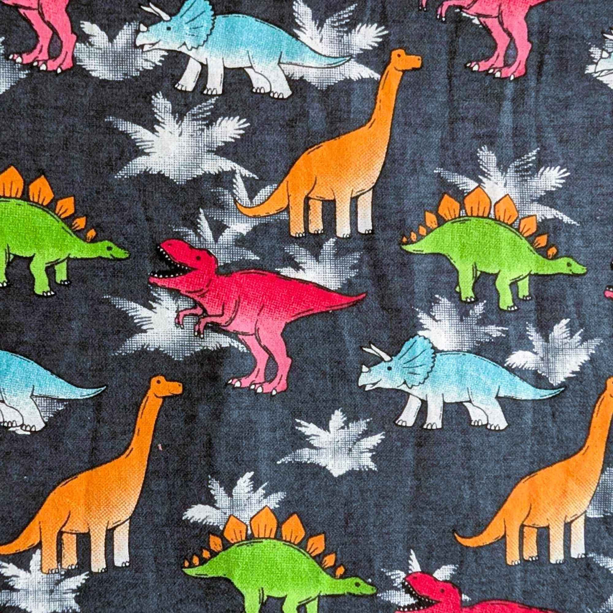 Dinosaur Cotton Flannel – Multicolor Dinosaurs on Charcoal
