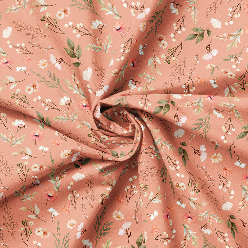 Close-up of Wildflower Sprigs Coral fabric drape
