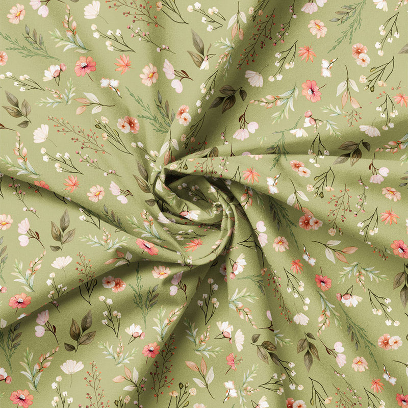 Close-up of Wildflower Sprigs Olive fabric drape