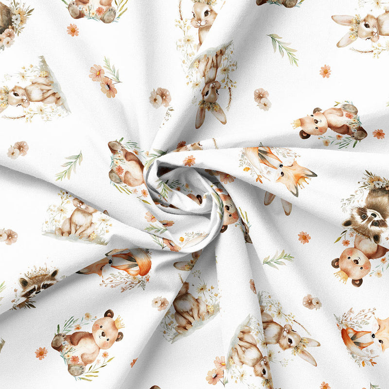 Close-up of Woodland Baby Animals Toss White fabric drape