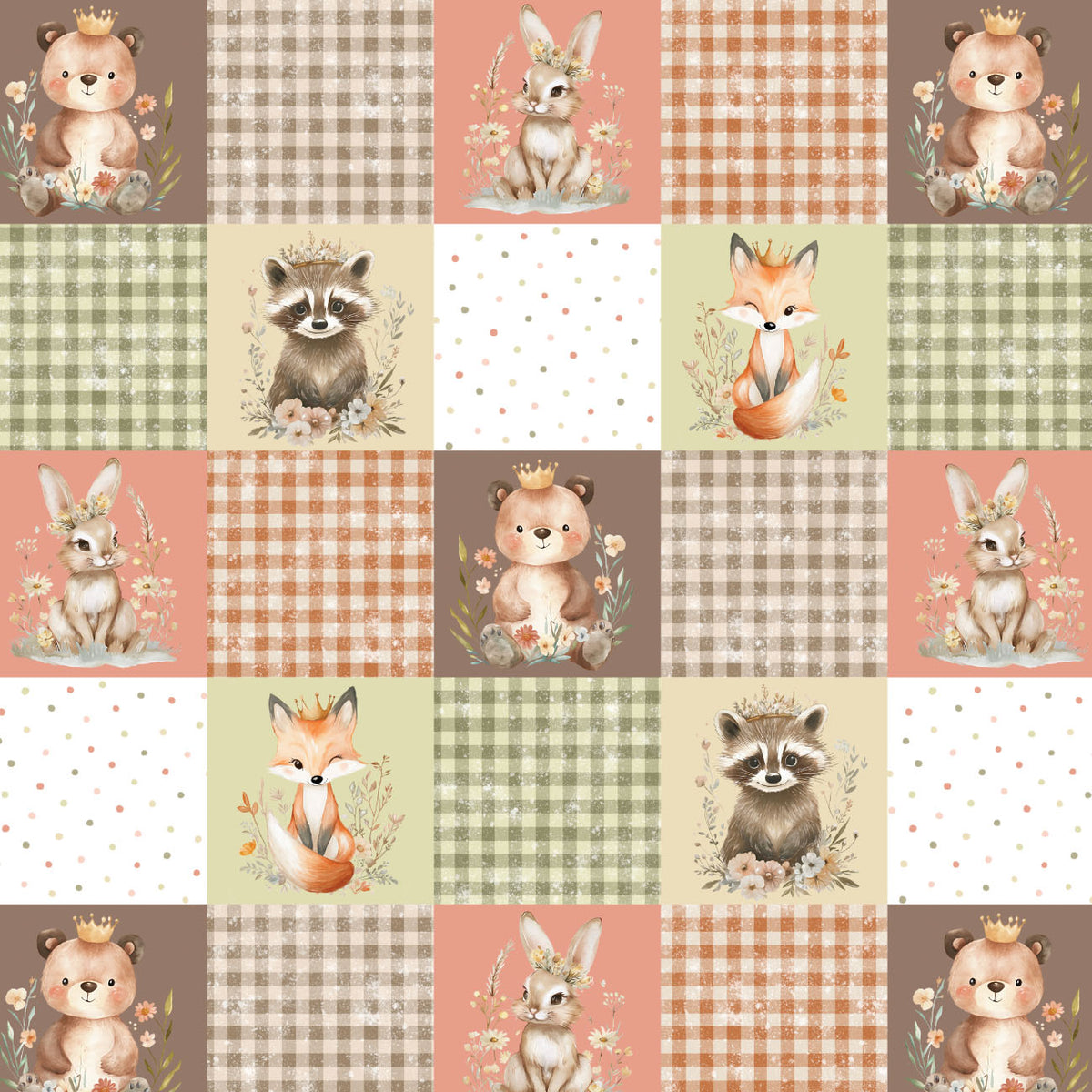 Woodland Patchwork Blocks quilting cotton print