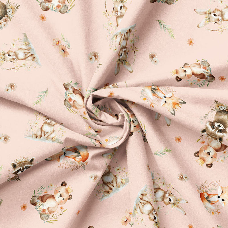 Close-up of Woodland Baby Animals Toss Blush fabric drape