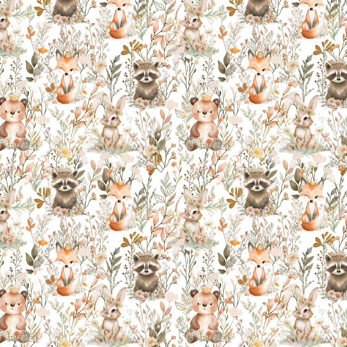 Woodland Friends Scenic White quilting cotton print
